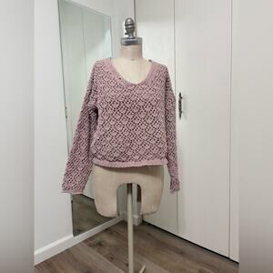 Nicole Miller Artelier  V-Neck Rose Pink Long Sleeve Women's Sweater Medium
